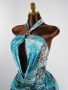 SaltGleam SaltGleam Đầm nữ thanh lịch, gợi cảm, cổ yếm, hở lưng, dây xích, xếp ly. - Nhiều màu - Xem 3