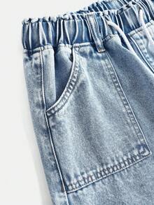 Girlism 少女休闲浅蓝色弹力腰带蝴蝶结装饰牛仔阔腿长短裤，夏季波西米亚风牛仔短裤，夏季波西米亚风海滩音乐会锐舞节，女孩夏季可爱短裤，夏季假期，春季，女孩海滩，度假休闲女孩，情人节，海滩度假，毕业季 - 淺色水洗藍 - 查看 4