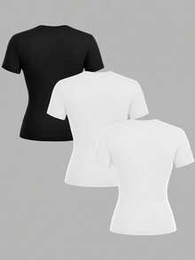 SHEIN EZwear 3pcs Women Casual Crew Neck Bodycon Long Sleeve T-Shirt Set - Multicolor - View 2