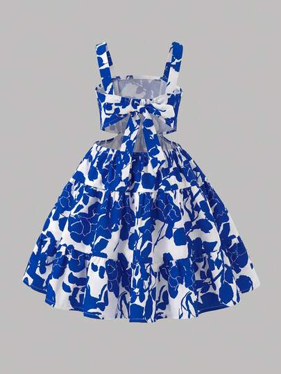 SHEIN Vestido de tirantes finos con espalda descubierta con estampado floral menudo para niñas jóvenes, vestido de hibisco para niña joven en rosa intenso, vestido de niña joven con espalda abierta, vestido floral de niña joven, vestido de volantes para niñas, vestido de verano para niñas, vestido de espalda abierta para niña joven, vestidos africanos para niñas jóvenes, vestido de hibisco para niña joven, vestido de Lilo para niña joven, vestido de espalda abierta para niña joven, vestido africano para niñas