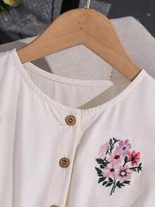 Robe chemise à imprimé floral élégante et décontractée pour préadolescentes, convient pour les fêtes, les sorties et le port quotidien - Nude - Voir 7
