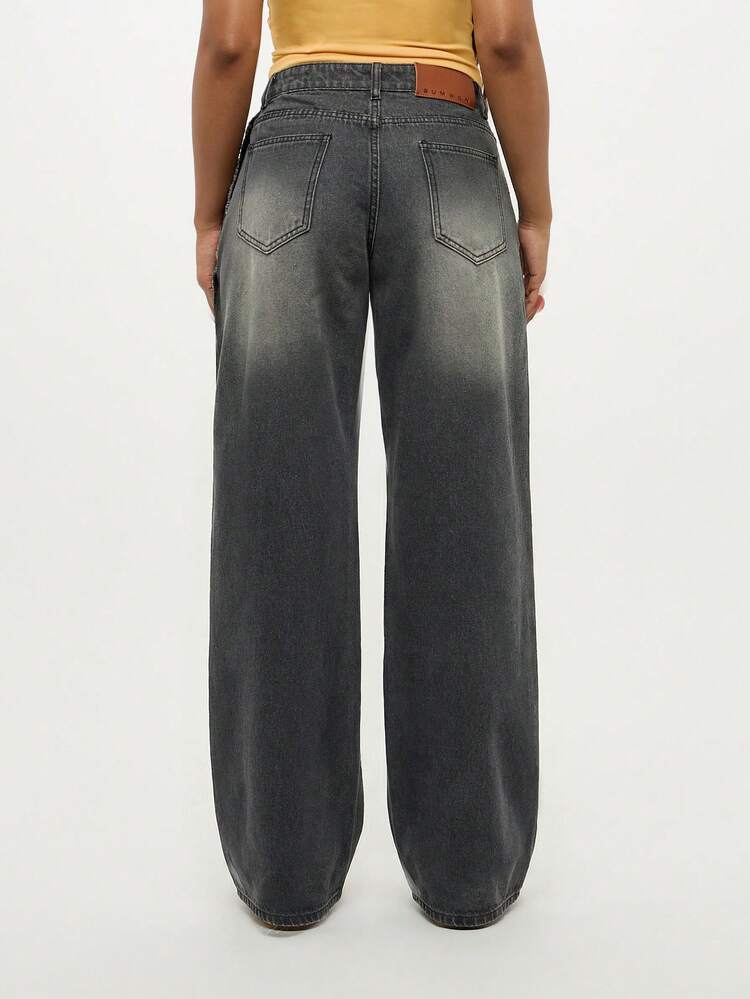 Jean taille haute à jambes larges avec poches camouflage