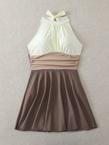 Swim Lushoire 2026 新款舒适咖啡色三色成熟时尚度假优雅修身连体泳衣，适合派对、海滩度假 - 彩色 - 查看 5