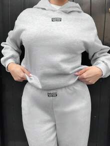 Bethéva 女士秋冬休闲宽松保暖连帽衫和运动裤套装 - 灰色 - 查看 3