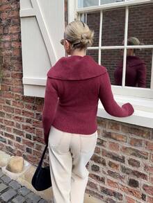 Bethéva 女士酒红色高领长袖修身毛衣，秋冬季 - 酒紅色 - 查看 2