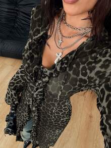 Coolane Women's Fall/All-Season Rave Renaissance Fair Hippie Music Festival Gyaru Mesh Straps Ruffle Ribbon Long Coat /Cover Up - Green - View 7