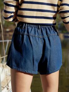 WESTFADE Pantalones cortos vaqueros de talle medio con bolsillos parche oversize, espalda fruncida, ajuste relajado, para primavera, verano, resort, casual, lindo, bohemio, Nashville, vacaciones, festival, vaquera, estilo western para mujer - Azul lavado medio - Ver 6