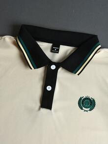 STYNVO Men's Casual Everyday Office Commute Contrast Binding Short Sleeve Polo Shirt, Summer - Beige - View 3