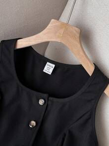 Firerie Kids 少女新款通勤百搭两件套，轻盈奢华简约露脐无袖上衣搭配百褶迷你裙套装 - 黑色 - 查看 3