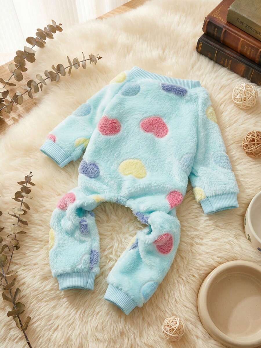 PETSIN 1pc Blue Heart Pattern Fleece Thermal Jumpsuit For Medium/Small Cat Or Dog - Multicolor - View 1
