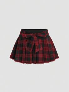 Sweetra Chân váy thời trang thu đông mới, kiểu dáng vintage, gợi cảm, ôm sát, màu cà phê, họa tiết nơ, ren, kẻ caro, đa năng, thanh lịch dành cho nữ. - Đỏ - Xem 3