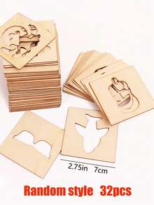 32 件木制绘画模板套件、绘画板玩具、彩色拼图、艺术和工艺品套装、益智玩具配件装饰情人节、情人节婚礼、生日绘画用品、返校、学校用品 - 米色 - 查看 10