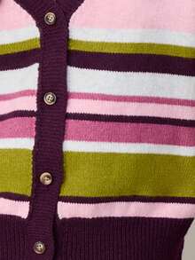 Nöista Cropped Button-Up Cardigan With Wide Horizontal Stripes. And Versatile For Spring, Spring Styling And Summer Casual Looks. - Red - View 6