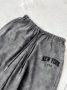 Attitoon 女士休闲低腰直筒运动裤，适合夏季穿着，水洗效果 - 淺灰色 - 查看 4