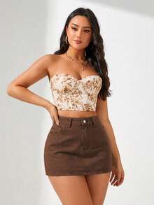 Breezaya Quần short denim nữ màu trơn, cạp lệch. - Cà phê nâu - Xem 3