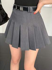 DAZY 女士休闲百褶A字迷你裙，春夏款 - 灰色 - 查看 9