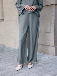 Mulvari Women's New Loose Casual Wide Leg Pants, Gray, Spring Palazzo Pants Women - Teal Blue - View 1