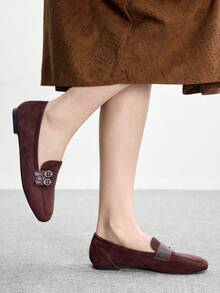 CUCCOO BIZCHIC Sheepskin Leather Vintage Style Comfortable Slip-On Shoes With Buckle Design, Versatile & Flattering For Commuting Spring Shoes - Coffee Brown - View 4