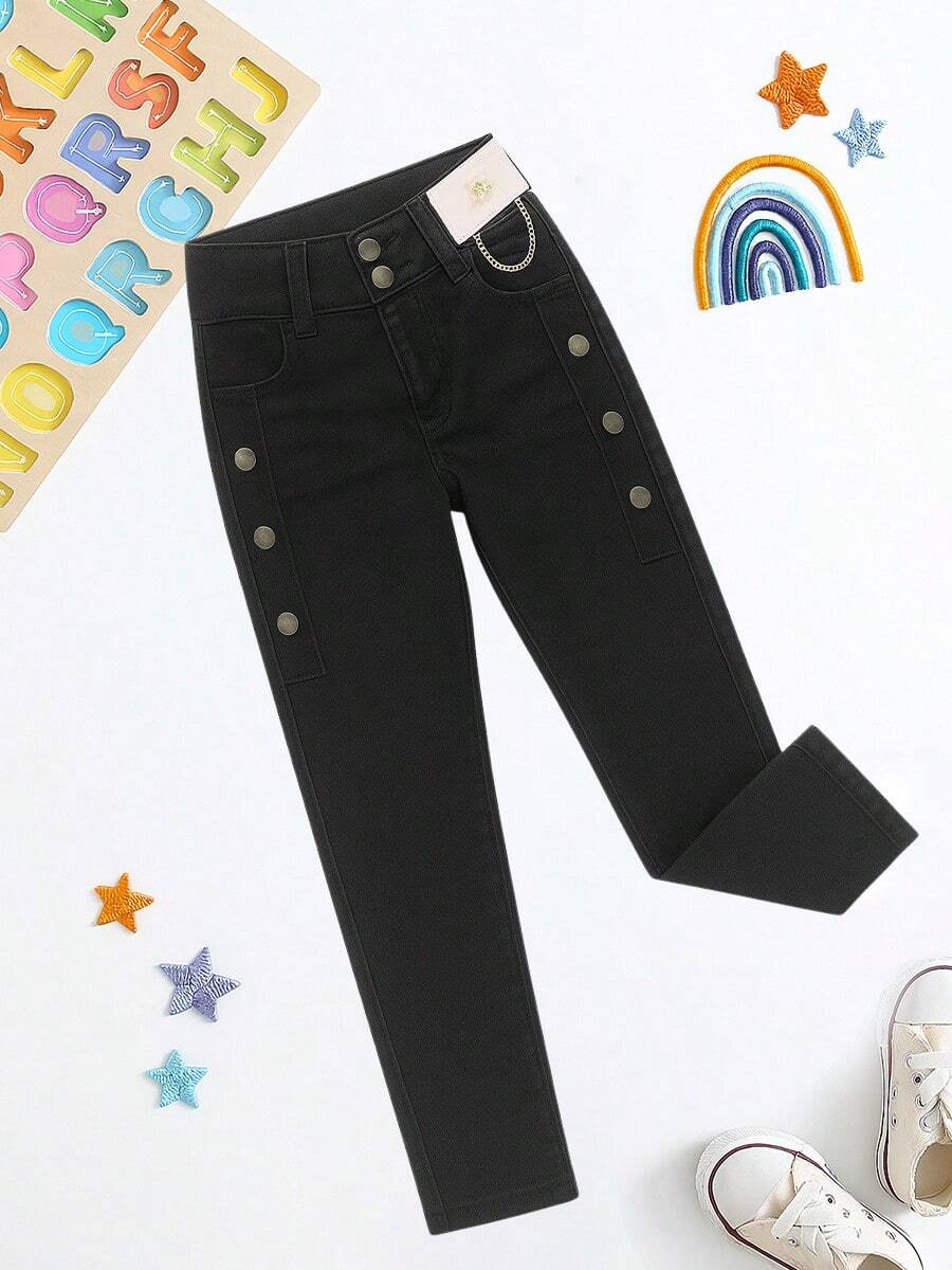 Jeans niña casual para uso diario estilo moderno temporada primavera verano y otoño - Negro - Ver 1