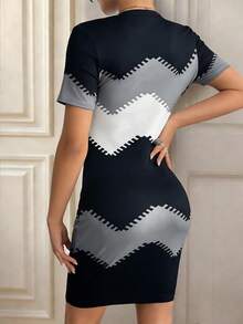 Chiquease Robe imprimée à col rond et manches courtes en tricot, printemps/été - Multicolore - Voir 2