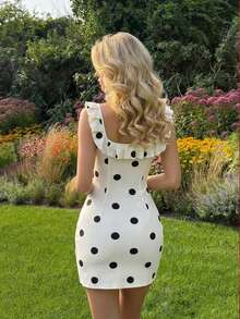 SHEIN MOD 女士波点荷叶边拼接时尚约会派对迷你连衣裙 - 杏色 - 查看 1