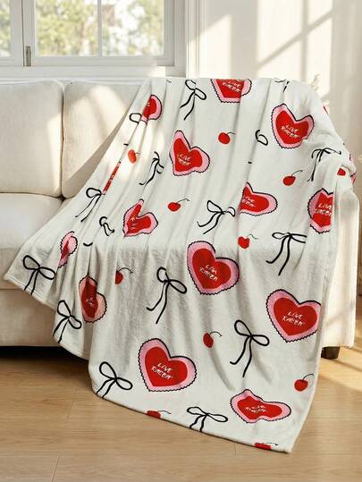 1件装四季法兰绒毯，床上用品，爱心图案毯，加厚柔软亲肤沙发毯，办公室午睡毯，房间装饰沙发毯，旅行露营多功能毯，适合日常客厅卧室使用，返校季，节日礼物