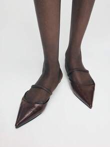 Mnmlis 芭蕾舞鞋系带尖头细跟高跟鞋皮鞋 - 咖啡棕 - 查看 1
