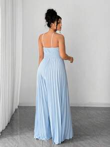 Elenzga 大码女士优雅不对称领褶裥阔腿连体裤，收腰喇叭裤腿，适合毕业典礼、节日、情人节、音乐节、母亲节、万圣节、感恩节、复活节、国庆节、晚会、约会、派对、婚礼、郊游、春夏等场合。 - 淺藍色 - 查看 6