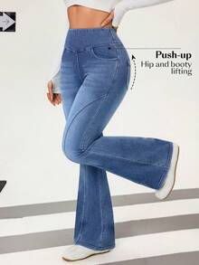 Flexra Flare Leg Design Split Casual Women Denim Jeans - Light Wash - View 5