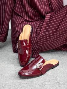 CUCCOO BIZCHIC Giày bệt nữ thời trang, đa năng, dễ xỏ chân, thích hợp cho dịp Giáng sinh - Màu Đỏ Sâu - Xem 5