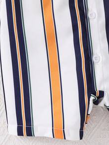 SHEIN Infant Fashionable Striped Print Button Romper - Multicolor - View 6