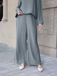 Mulvari Women's New Loose Casual Wide Leg Pants, Gray, Spring Palazzo Pants Women - Teal Blue - View 3