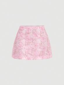 SHEIN MOD 女士优雅花卉装饰半身裙，春夏款，适合婚礼宾客、节日、女士正装、奢华场合，包括粉色、修身等。也适合晚宴、生日、约会等场合。 - 粉色 - 查看 7