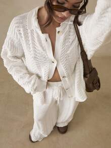 Glamine Women's Lightweight Cardigan With Hollow Textured Buttons, Loose Casual Women Knit Cardigan Sweater, Spring/Autumn,Spring To Summer,Summer Tops, Summer Clothes , Elegant Women's Blouses ,White Blouse,Beach Outfits For Women,Summer Holiday Outfits - Apricot - View 1