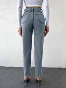 EURMUSE Jeans a vita alta con gamba affusolata e strappi per donne - Lavaggio chiaro - Visualizzare 2