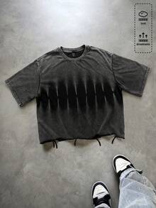 ROMWE MEN Men's Casual Distressed Washed Loose Fit Round Neck Short Sleeve T-Shirt - Black - View 1