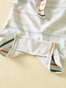 SHEIN 男女宝宝休闲可爱彩色条纹短袖连体泳衣，适合海滩、游泳、冲浪、度假等场合。 - 杏色 - 查看 7