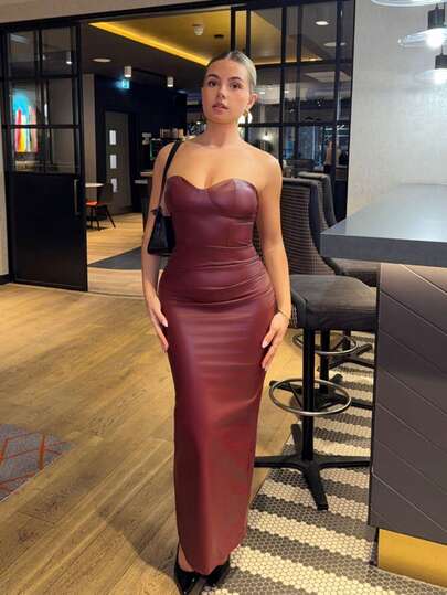 Bethéva Gaun Wanita Modis Seksi Warna Polos Model Bandeau Pas Badan, Gaun Bustier, Gaun Midi Tanpa Tali, Gaun Panjang Tanpa Tali, Gaun Kulit Imitasi, Gaun Musim Gugur untuk Wanita, Gaun Natal, Pakaian Kasual Bisnis Wanita, Pakaian Kantor Wanita, Pakaian Musim Gugur Wanita, Pakaian Musim Dingin Wanita, Pakaian Kantor Wanita, Pakaian Kerja Wanita, Pakaian Kerja, Pakaian Kantor Wanita. Cocok untuk Kencan Sehari-hari, Malam Hari, Klub Malam, Pesta, Pertemuan, Musim Kembali ke Sekolah, Gaun Prom, Gaun Tamu Pernikahan Musim Gugur