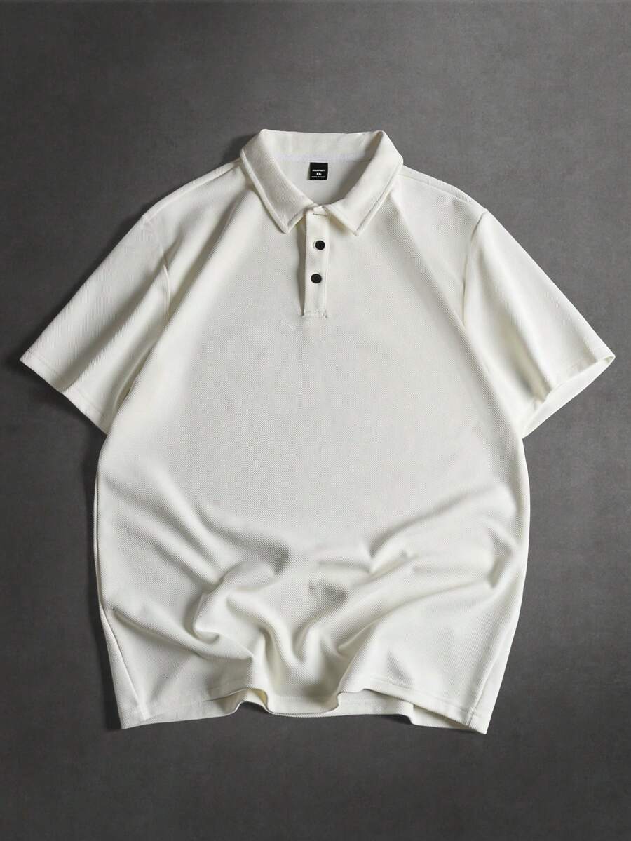 STYNVO 男士纯色短袖休闲通勤 Polo 衫 男士纽扣针织 Polo 衫 男士 Polo 衫 男士白色短袖 Polo 衫 - 白色 - 查看 1