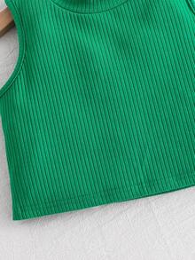 SHEIN 两件套少女夏季可爱度假针织绿色碎花吊带背心和裤子套装 - 綠色 - 查看 9