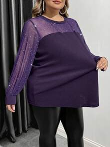 SHEIN CURVE+ Top femme grande taille à manches longues, vêtement décontracté quotidien - Bleu marine - Voir 6