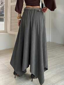 DAZY Women's Solid Color Asymmetric Hem Casual Skirt - Dark Grey - View 5