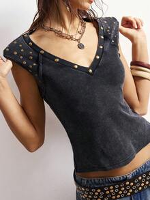 Bohemela Plus Size Summer Casual Beaded Decor Tank Top - Black - View 3