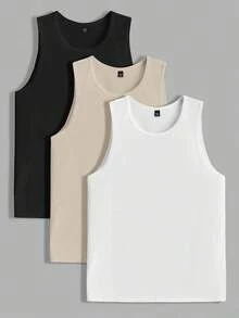 EASEVO Áo tank top không tay cổ tròn màu trơn dành cho nam cỡ lớn, kiểu dáng thường ngày, thích hợp cho mùa hè. - Nhiều màu - Xem 5