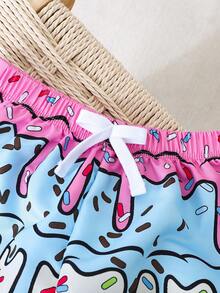 SHEIN Kids' Casual Loose Shorts, Swimwear Multi-Piece Set, Suitable For Summer, Beach, Vacation, Holiday, Family Trip - Blue - View 3