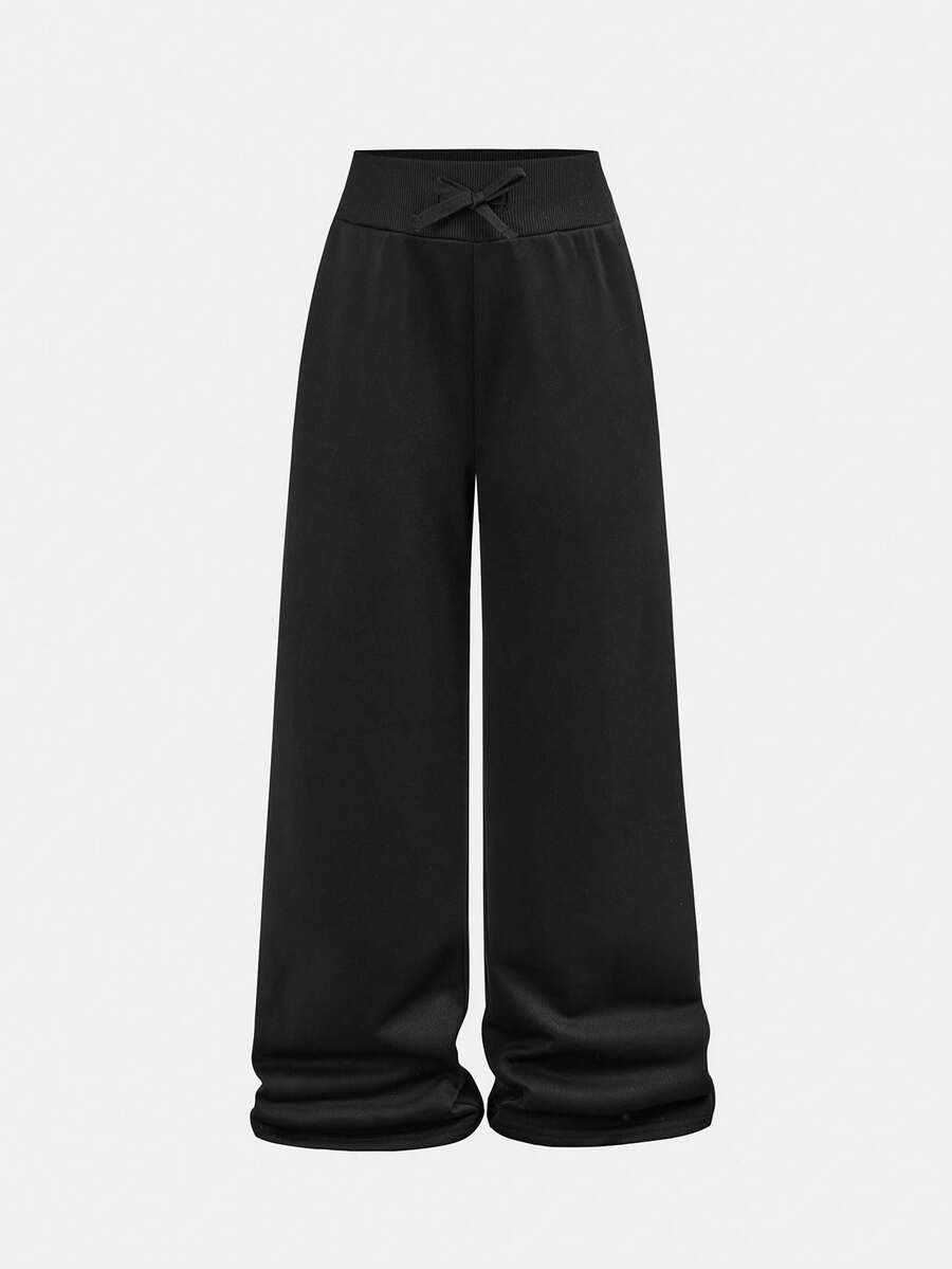 Quần nỉ lót nhiệt dáng rộng thoải mái, dễ phối đồ, có dây rút, đa năng dành cho bé gái tuổi mới lớn, màu đen - màu đen - Xem 1