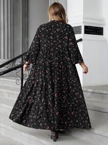 SHEIN CURVE+ CURVE PLUS /Valentine's Day/Plus Size Women Floral Print Flared Sleeve Loose Vacation Dresssummer/Country/Beach Vacation Outfits/Beach Outfits/Beach Wear - Multicolor - View 2