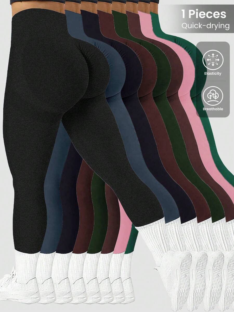 Easithlete Plus Size Women's Wide Waistband Yoga Fitness Leggings - Dusty Blue - View 1