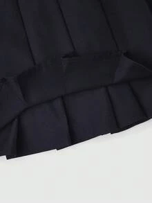 Sweetra 时尚甜美休闲黑色金属朋克百褶迷你裙 - 藏蓝色 - 查看 5