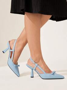 CUCCOO CHICEST Women's Pointed Toe Buckle Design Bow Decor Elegant High Heel Shoes Valentine's Day Elegant Shoes - Blue - View 5